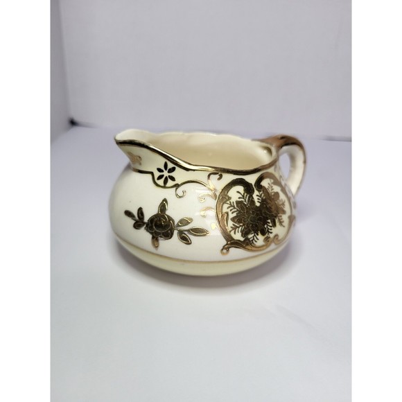 Antique Moriyama Mori Machi Creamer Hand Painted Floral Ivory Gold 1920s Japan - Picture 10 of 13